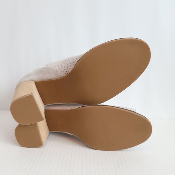 Cole Haan Suede Open Toe Booties Slip-On Taupe Perforated New - Picture 9 of 14